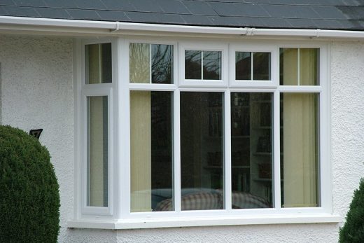 Close up of a white uPVC bay window