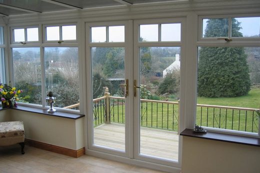 Interior view of white uPVC french doors