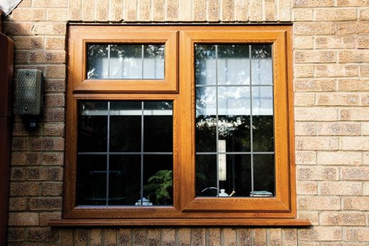 Golden oak effect uPVC leaded casement window