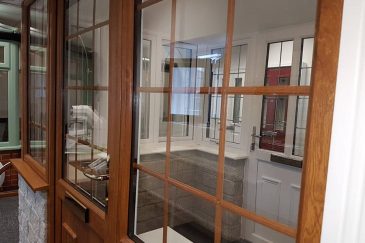 Golden oak effect uPVC windows and doors at Majestic Designs showroom