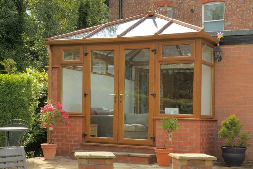 Golden oak effect uPVC Edwardian conservatory