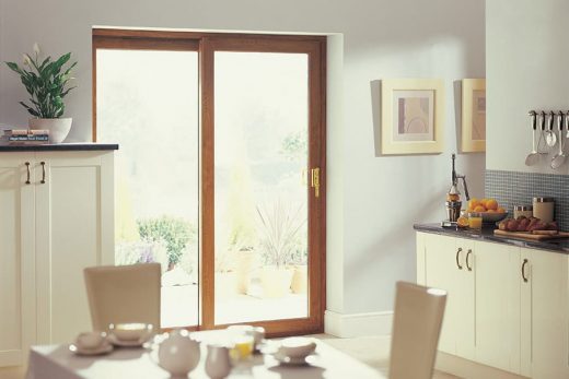 Interior view of a golden oak effect patio door