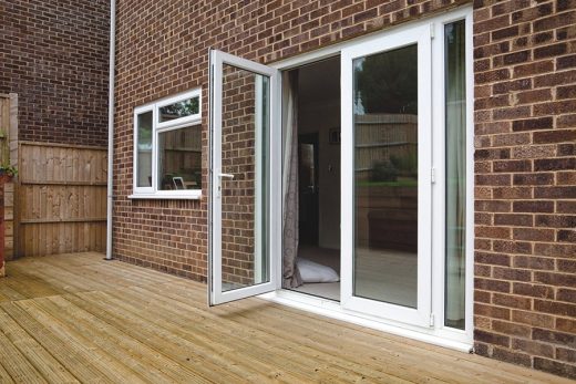 An open white uPVC french door