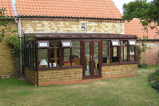 Rosewood effect uPVC lean to conservatory
