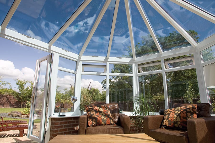 Interior view of a white uPVC victorian conservatory