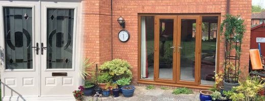 White And Golden Oak French Doors