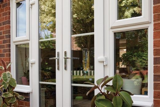 Close up of white uPVC french doors