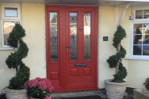 Red composite entrance door